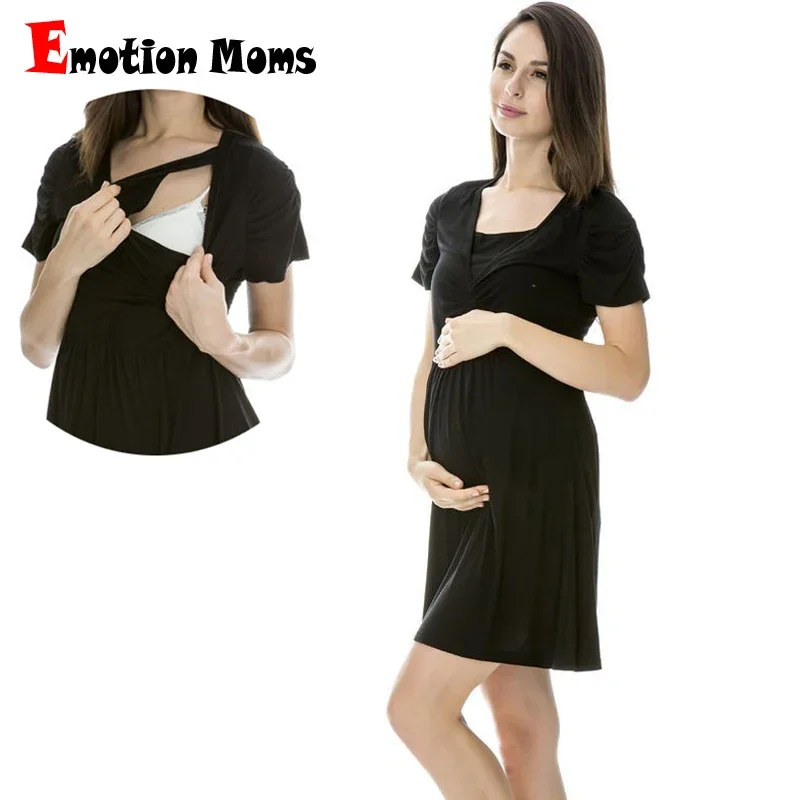 Vista del vestido de maternidad y lactancia con detalle cruzado