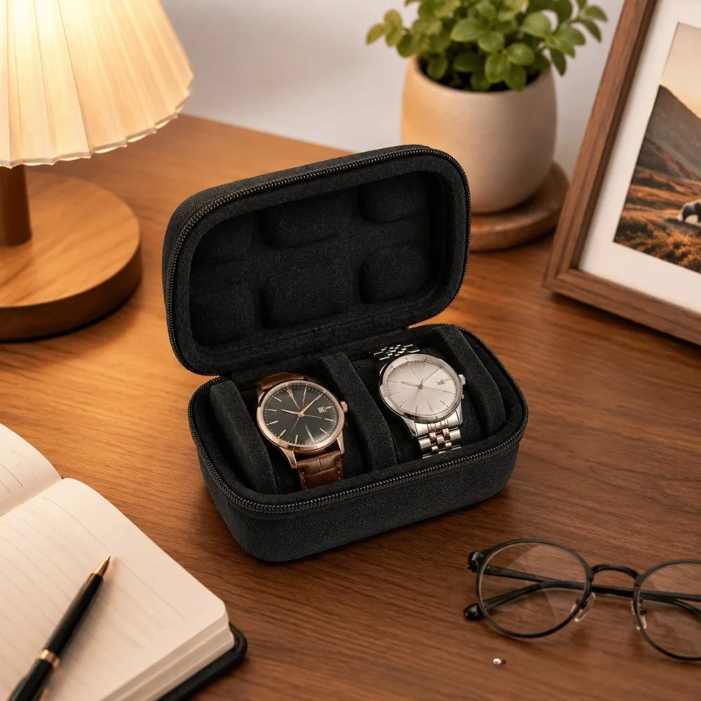 Estuche para relojes rígido de tela Oxford con tapa abatible EVA - imagen 3