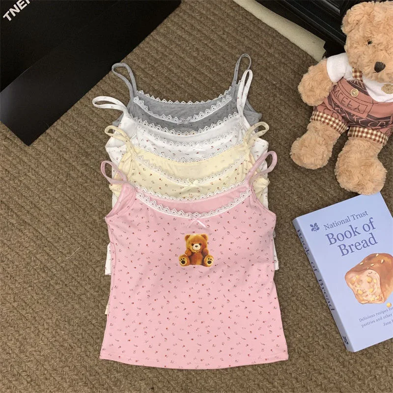 Camisola sin mangas de rayón con estampado floral de osito - imagen 2