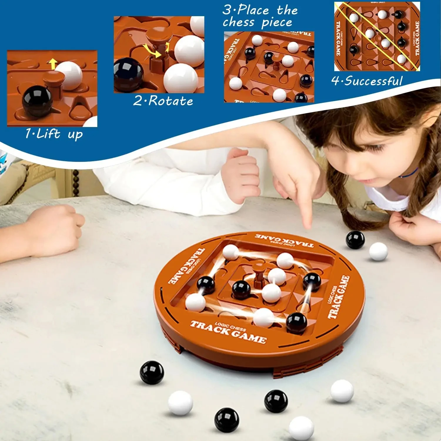Tablero vertical del juego de mesa lógico con piezas de dos colores