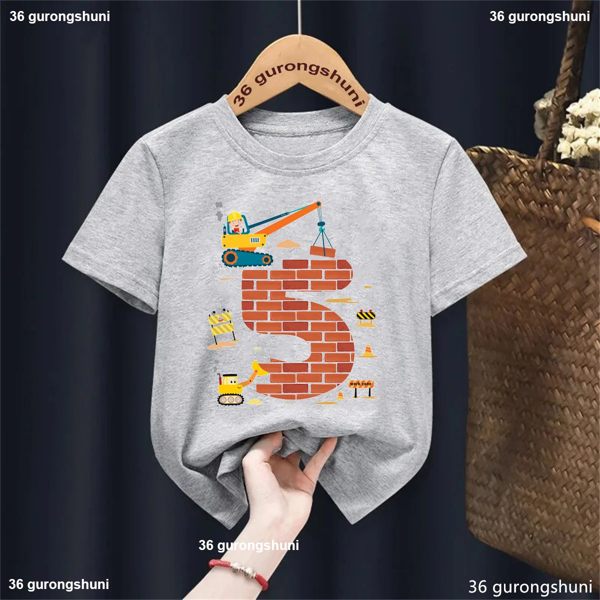 Camiseta excavadora grúa kawaii para niño y niña manga corta - imagen 4