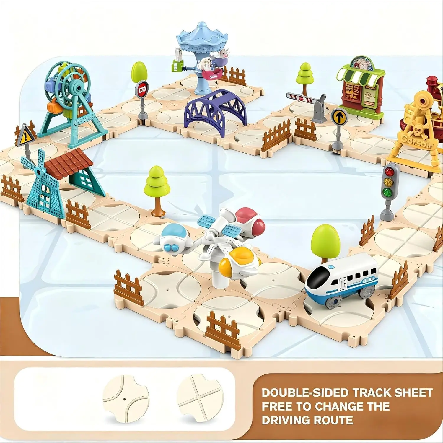 Set de tren pista DIY: puzzle laberinto educativo y escenas móviles - imagen 3