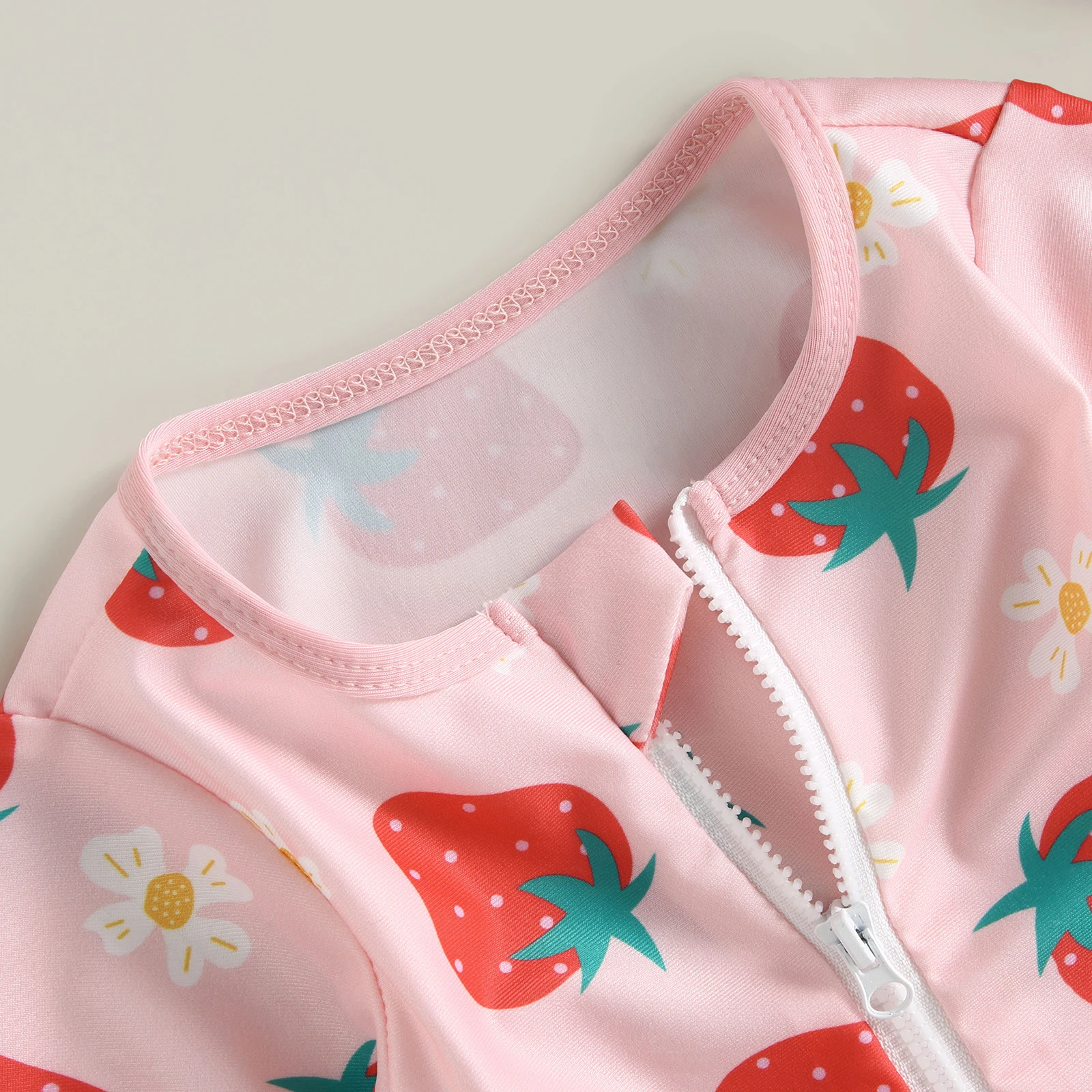 Traje de baño niña manga larga con estampado flor flamenco cremallera