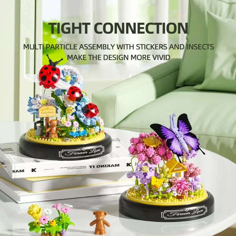 Bloques de construcción en maceta con insectos, flores y abeja - imagen 4