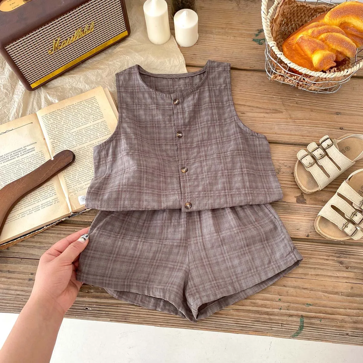 MILANCEL Conjunto de lino para niño: chaleco y pantalones cortos - imagen 5