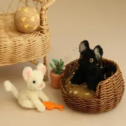XXFE Casa de muñecas para gatos con cama de ratán y puerta