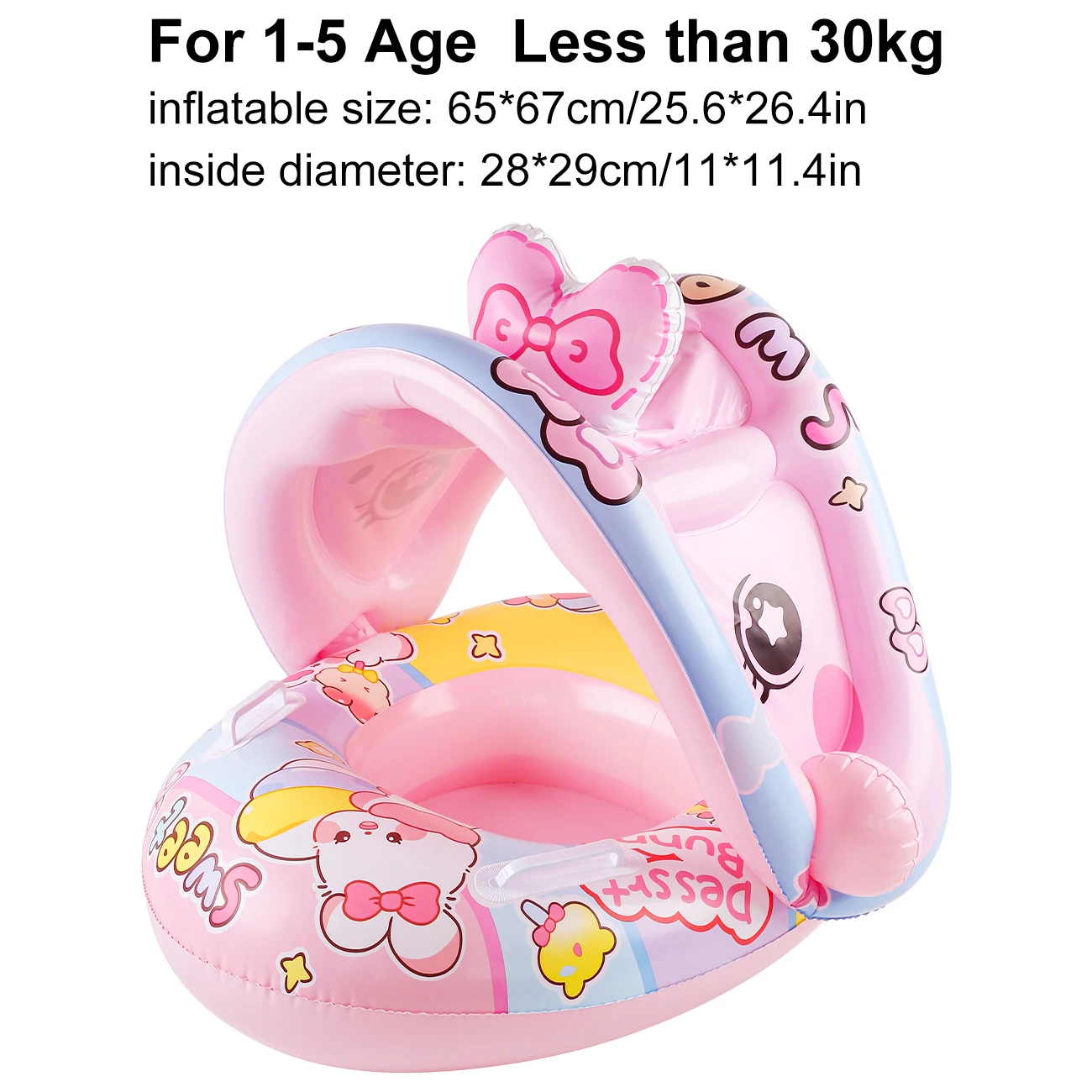 Tumbona inflable con sombrilla y conejito rosa para verano infantil
