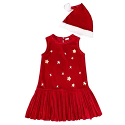 Vestido de terciopelo navideño con chaleco estrellado para niña