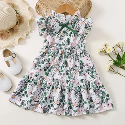 Vestido floral sin mangas con lazo para niñas