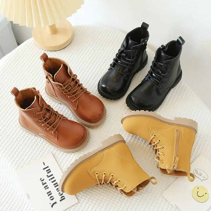 Botas infantiles de piel sintética para otoño/invierno, negro y marrón - imagen 2