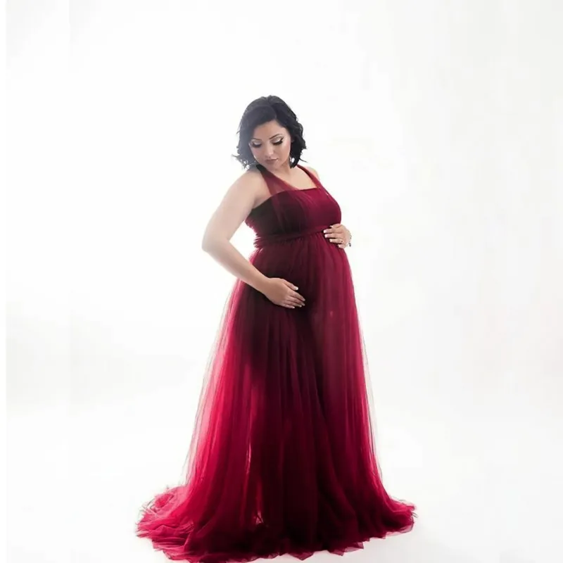 Vestido largo embarazo con tul para sesiones de maternidad - imagen 3