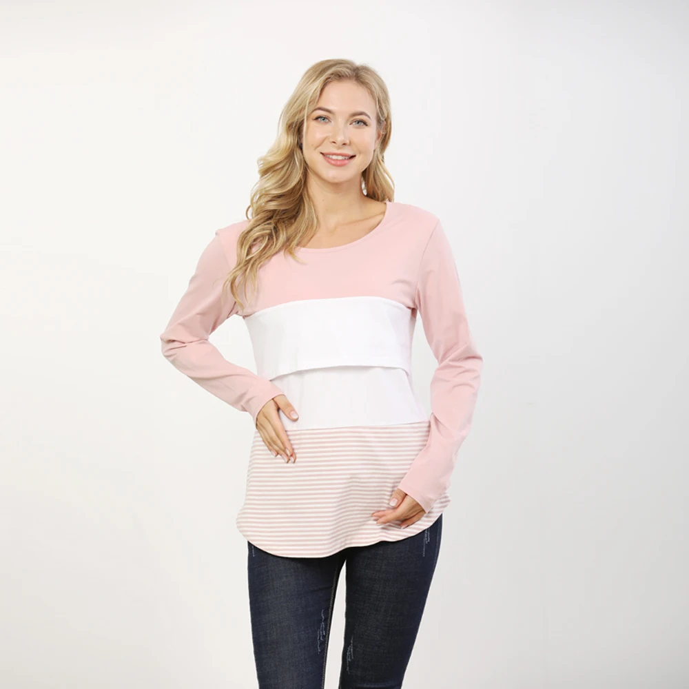 Camiseta lactancia maternidad con rayas y bloques coloridos manga larga - imagen 2
