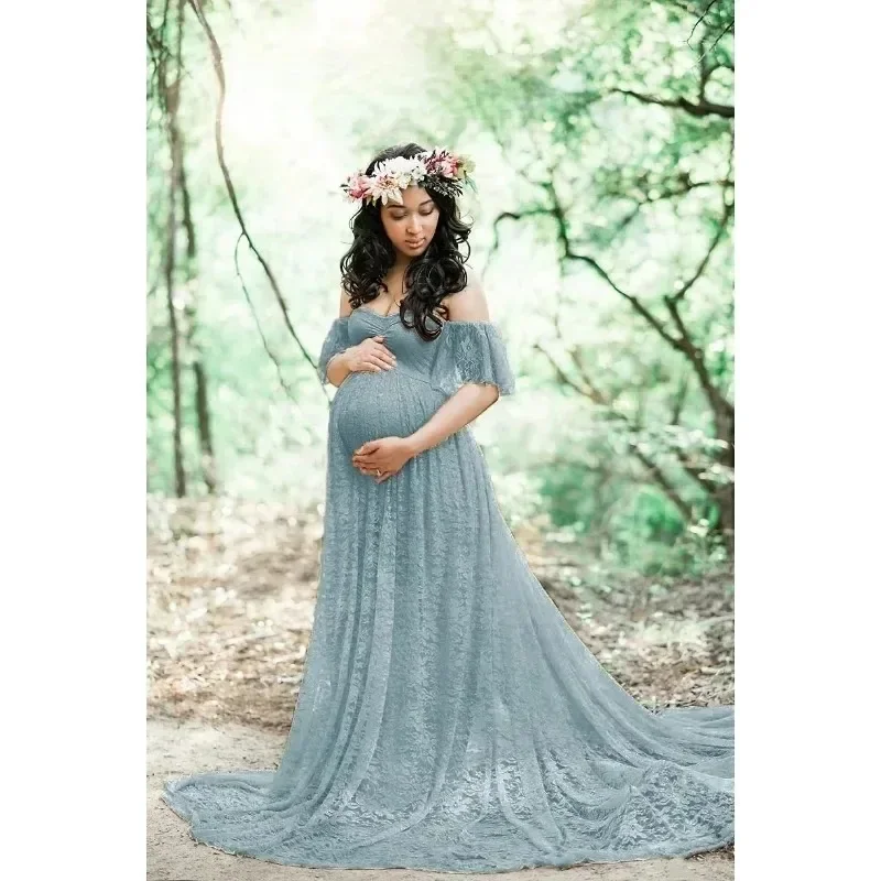 Vestido de maternidad encaje con cola para sesión fotográfica - imagen 4
