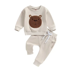 Conjunto bebé otoño-invierno cálido: top de oso y pantalón con cordón