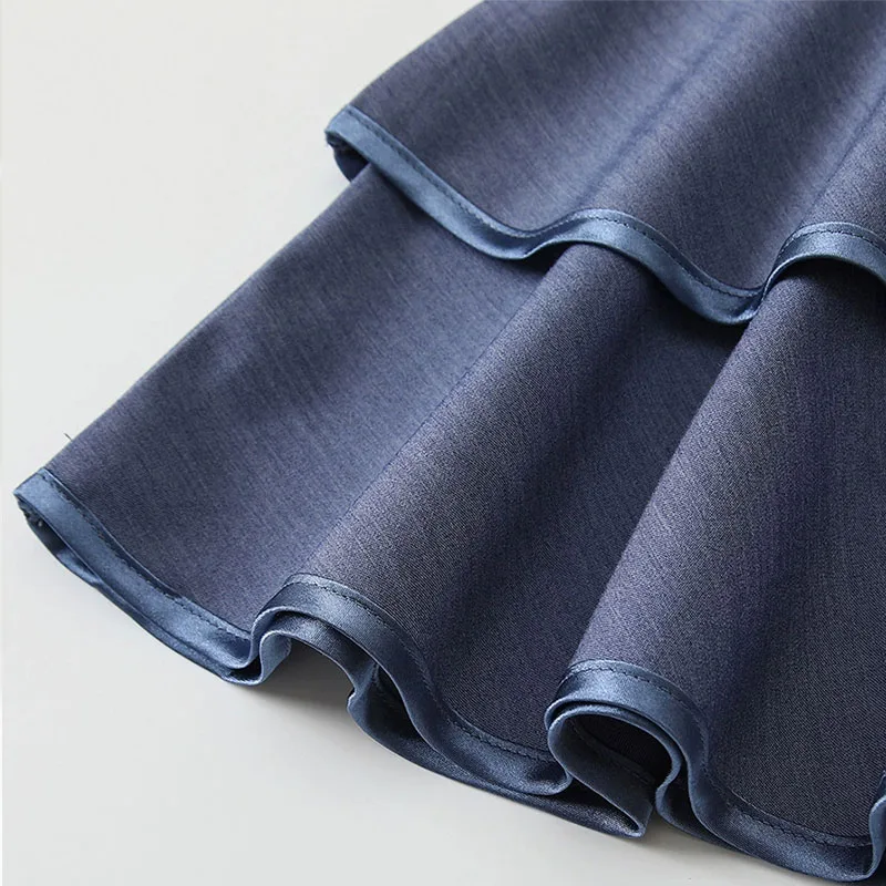 Vestido vaquero azul para niñas con cuello redondo estilo coreano - imagen 3