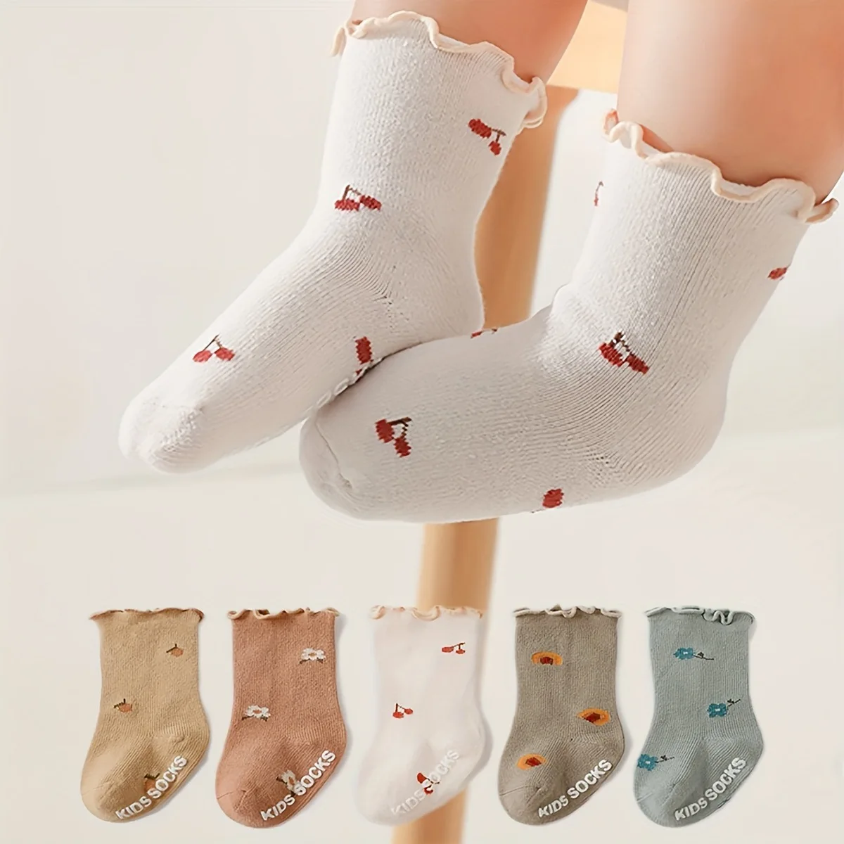 Calcetines para bebé recién nacido de algodón suave con cereza - imagen 3