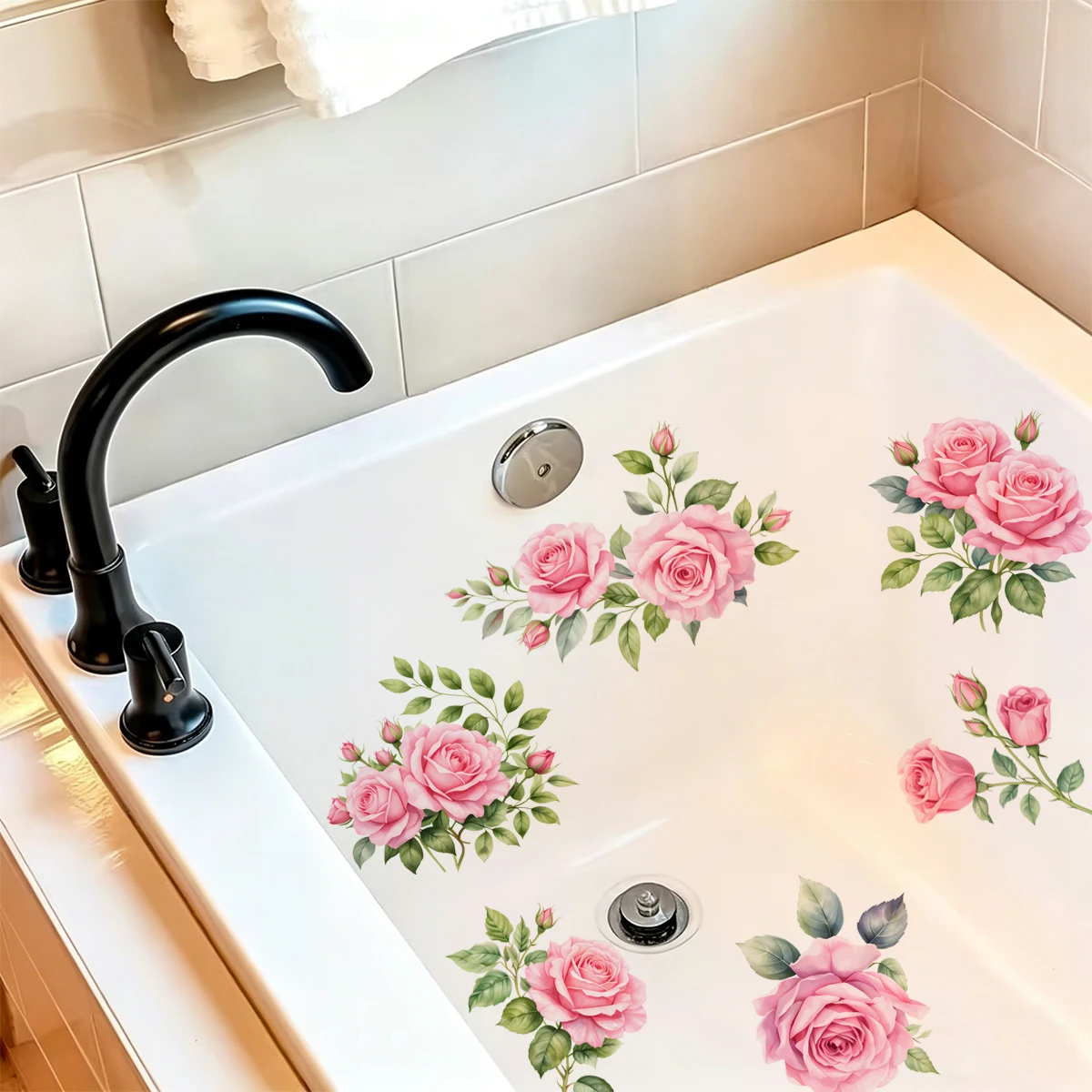 Pegatinas para lavabo de baño con rosas en acuarela impermeables - imagen 2