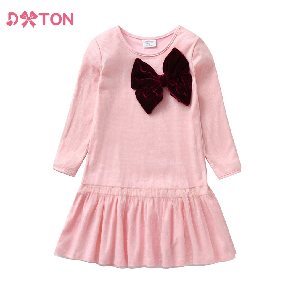 DXTON Vestido de princesa con lazo para niña – manga larga otoño - imagen 3