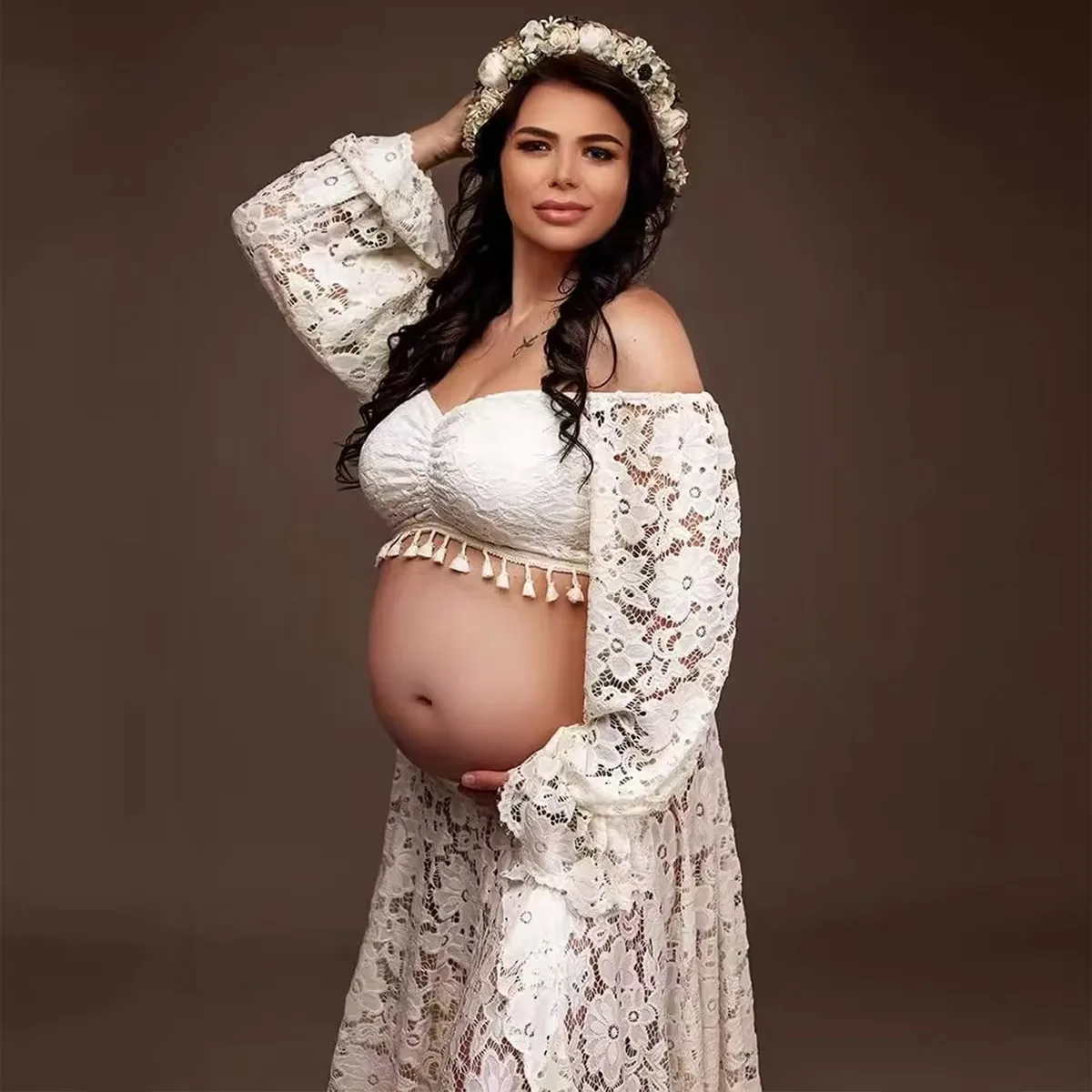 Vista del vestido de maternidad largo