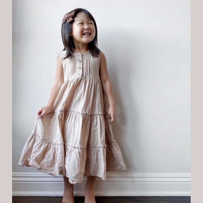 Vestido de playa lino y algodón bohemio para niña en verano - imagen 4