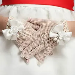 Guantes de encaje con lazo para niña – Estilo princesa, boda y fiesta