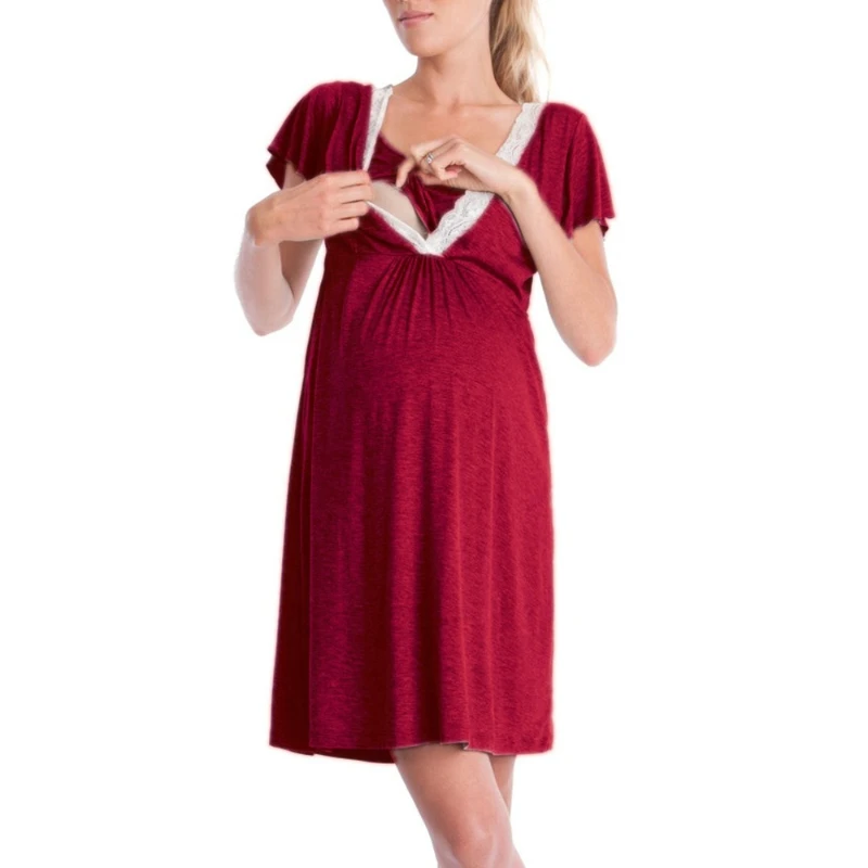 Vestido de lactancia manga corta con encaje y patchwork - imagen 4