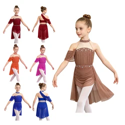 Vestido de ballet para niñas con espalda descubierta y pedrería