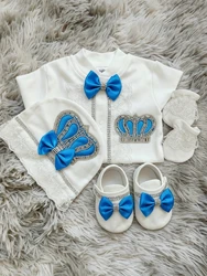 Traje de bautizo para bebé con encaje, gorro y manoplas unisex