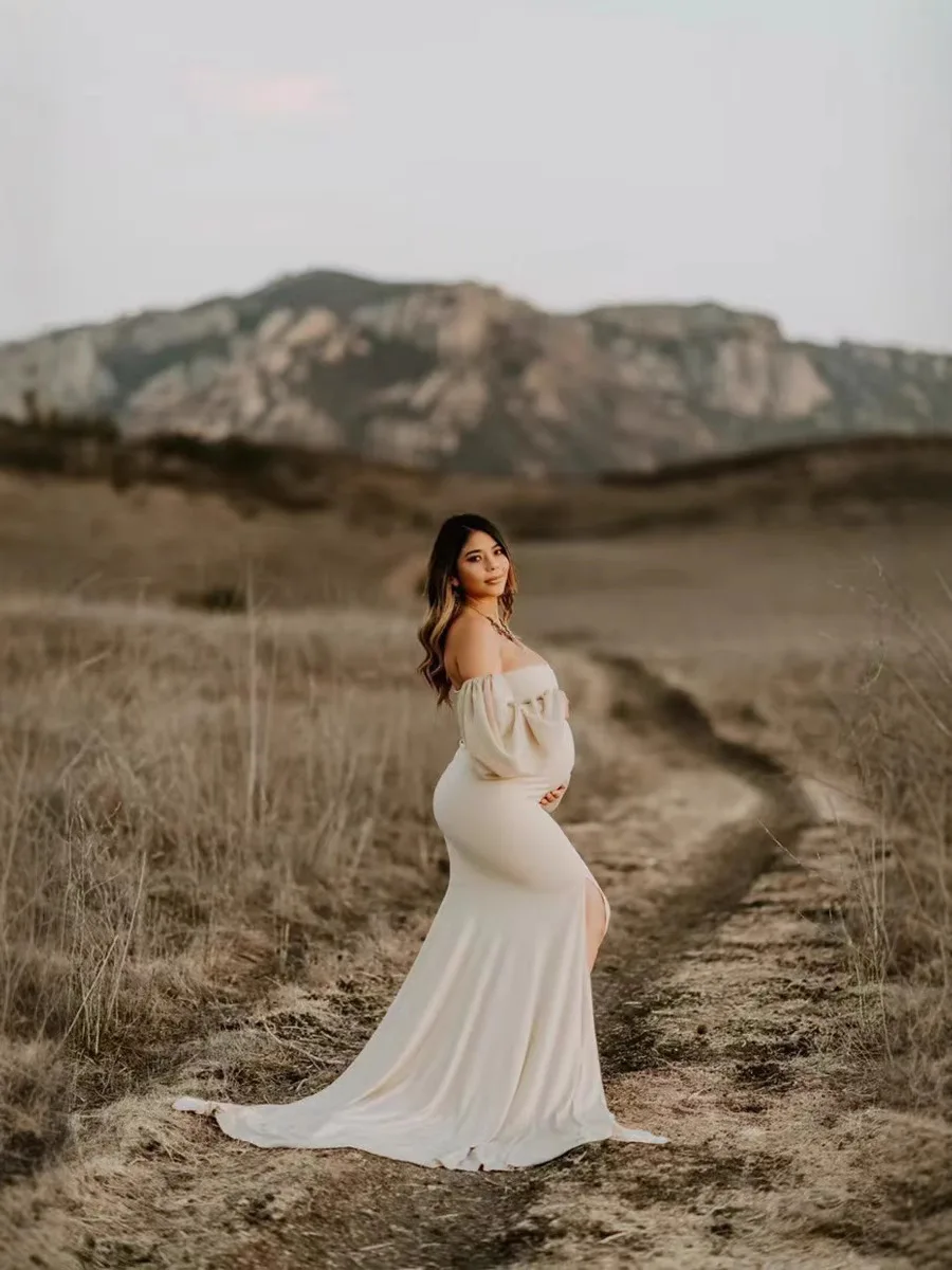 Vestido de premamá elegante con hombros descubiertos para fotos - imagen 4