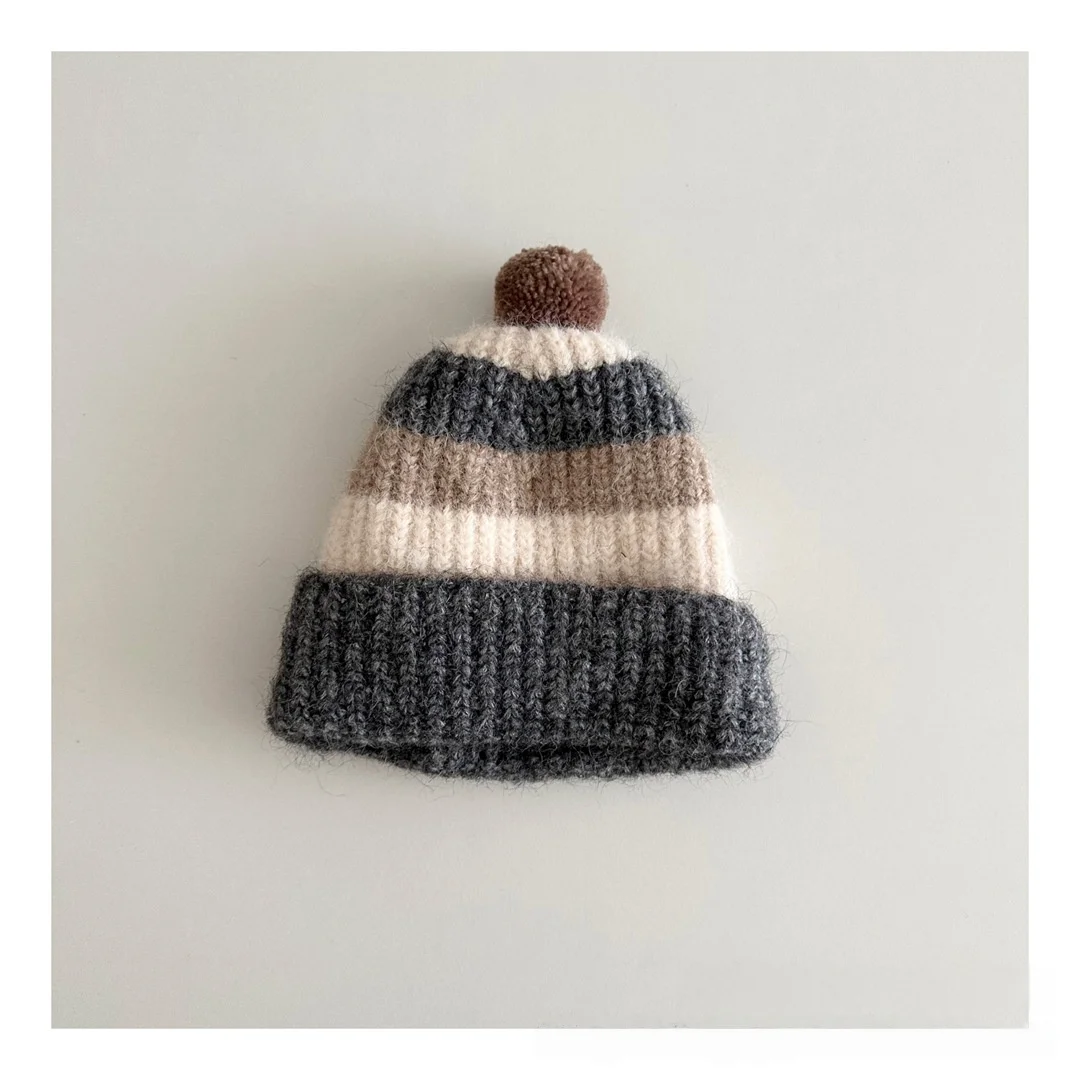 Gorro de punto a rayas para niños – Diseño invernal con puños - imagen 4