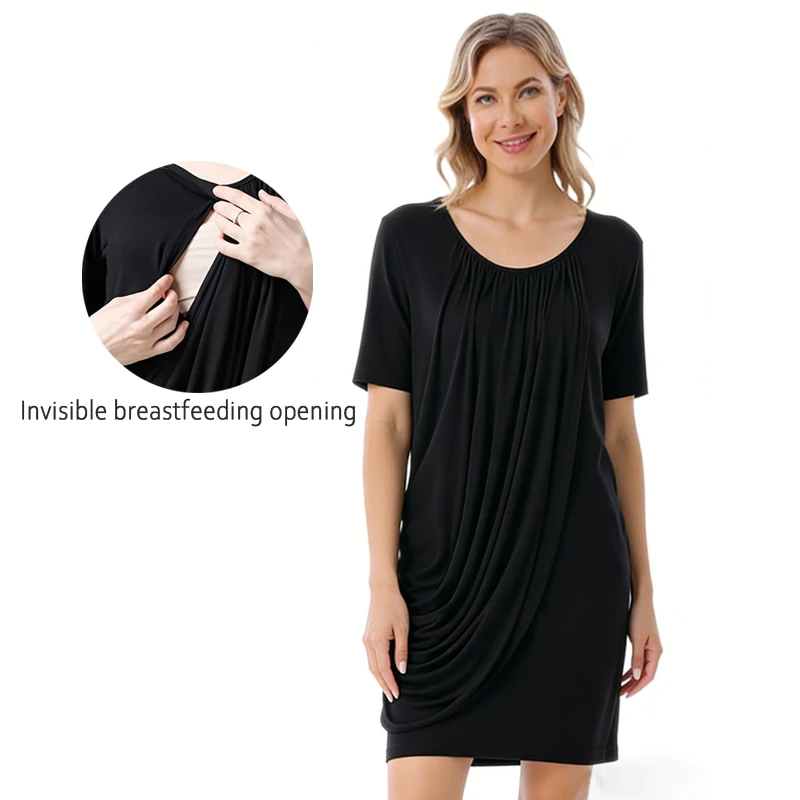 Vestido de lactancia modal suave para verano manga corta con volantes - imagen 5