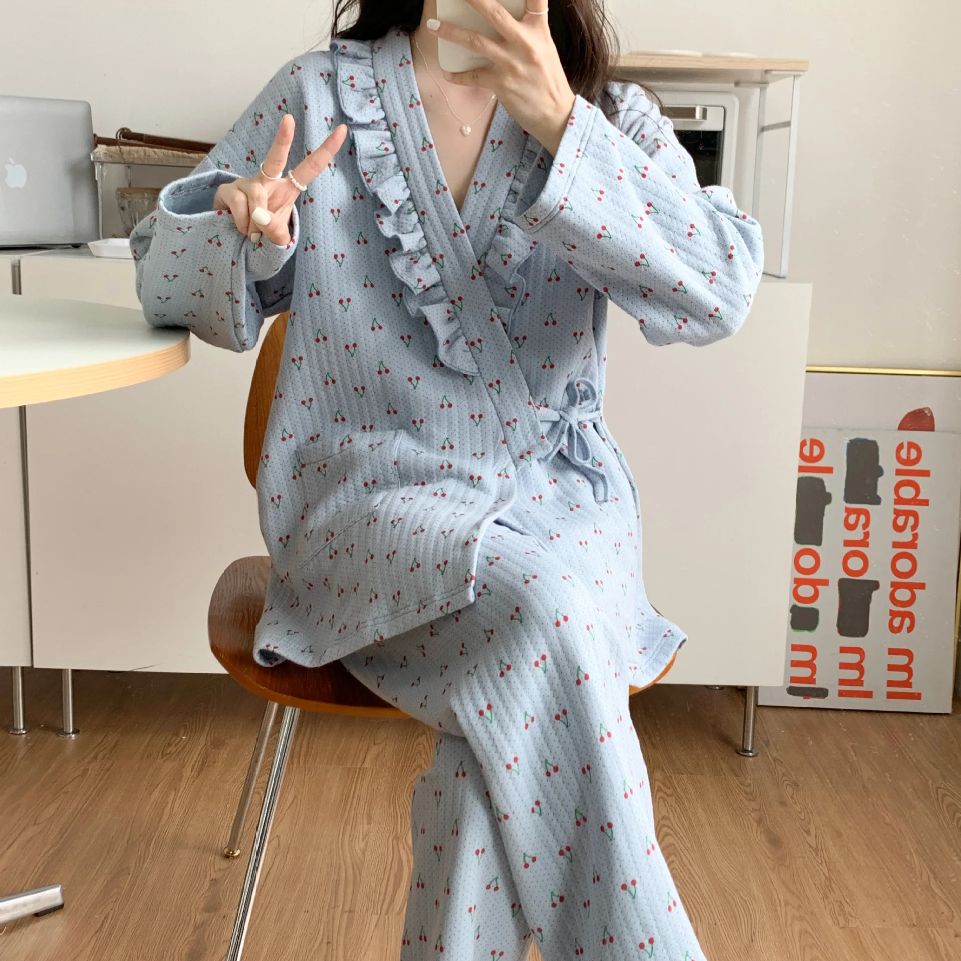 Pijama lactancia premamá algodón ajuste barriga de otoño - imagen 2