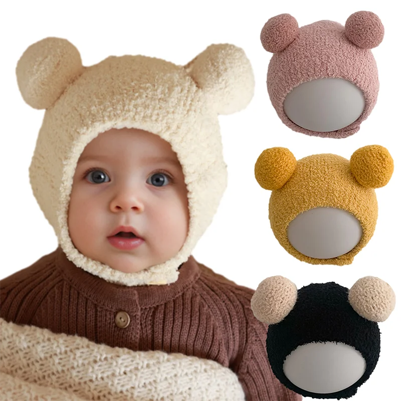 Gorro de lana con pompón para bebé recién nacido