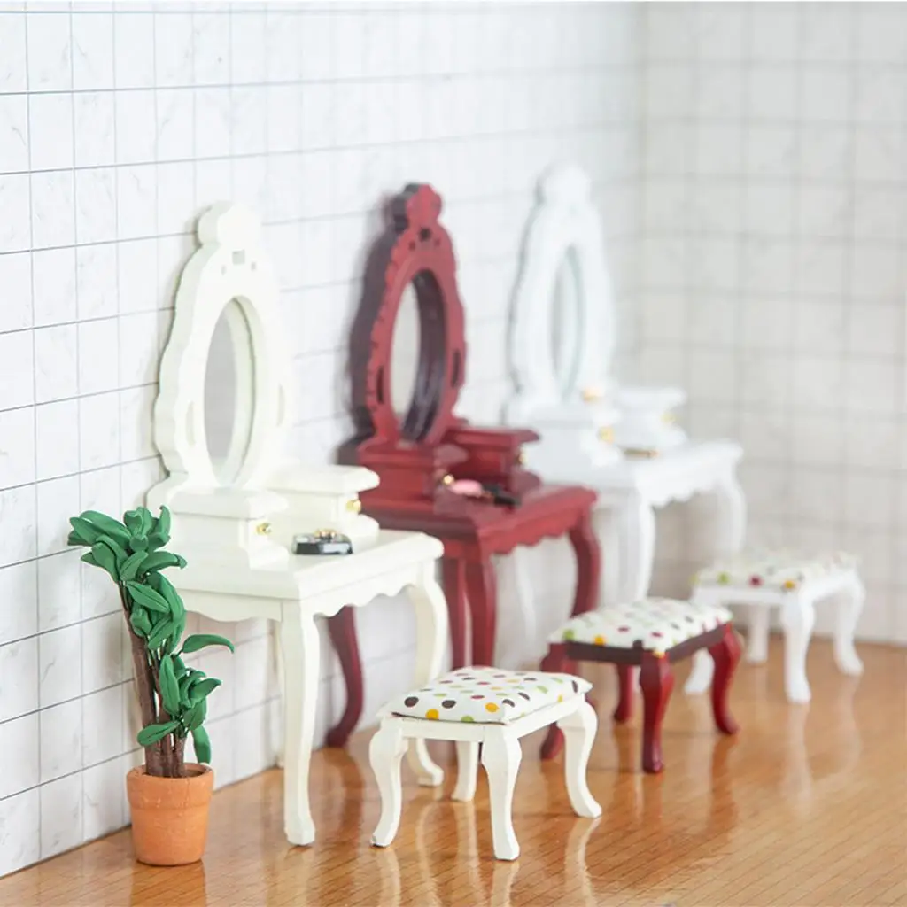 Tocador de abedul para muñecas con taburete – estilo moderno - imagen 5