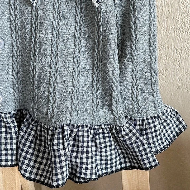 Sudadera con volante para bebé y niña de cuello de cuadros cálido - imagen 4