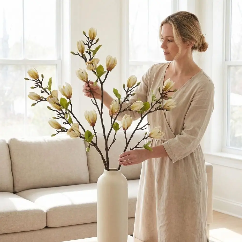 Ramo de magnolia artificial Real Touch de seda sin decoloración - imagen 2