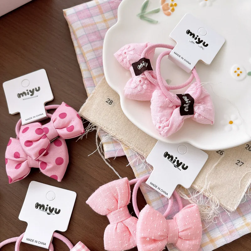 Lazos para el pelo de bebé rosa con gomita elástica primavera-verano - imagen 2