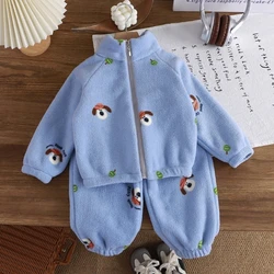 Pijama de lana Coral cálido de felpa para niños y niñas