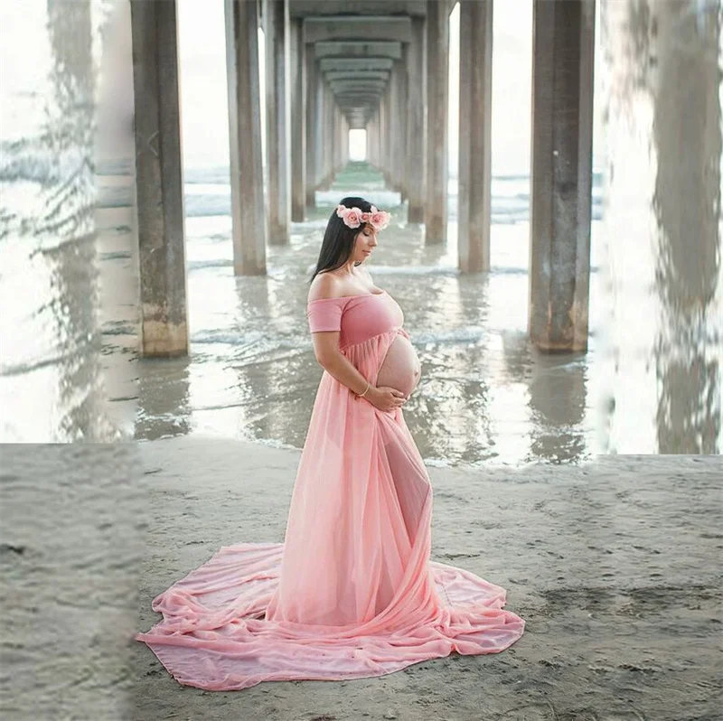 Vestido para sesión de fotos de embarazo con hombros descubiertos - imagen 3