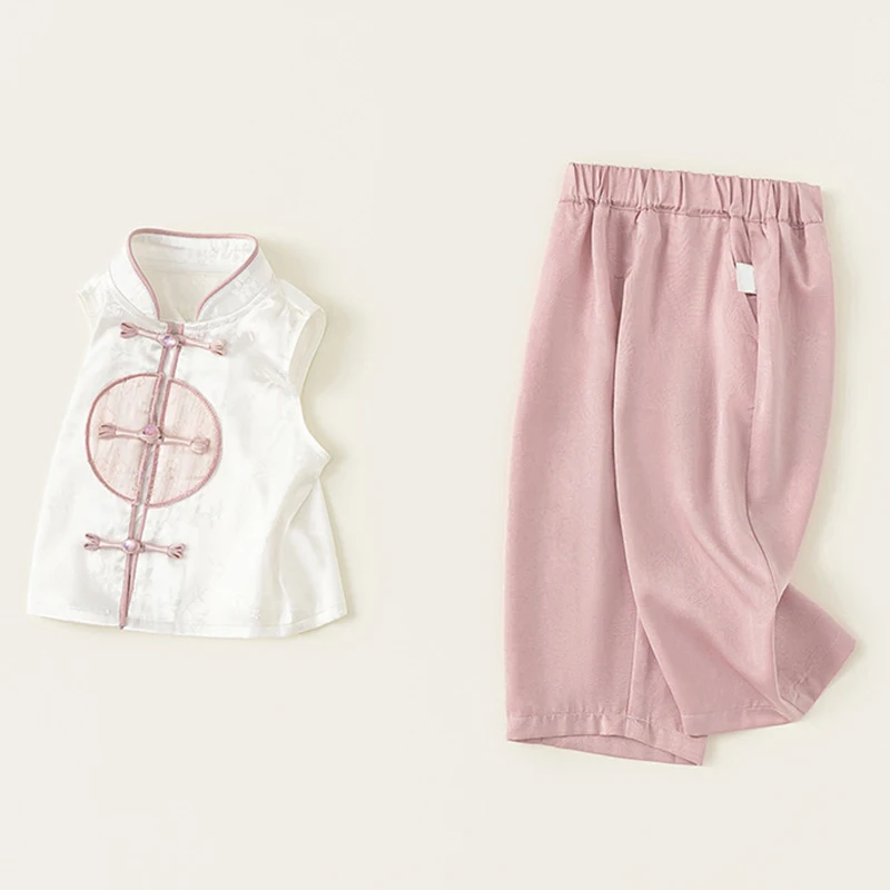 Conjunto de verano para niña con top de malla sin mangas y pantalón - imagen 3