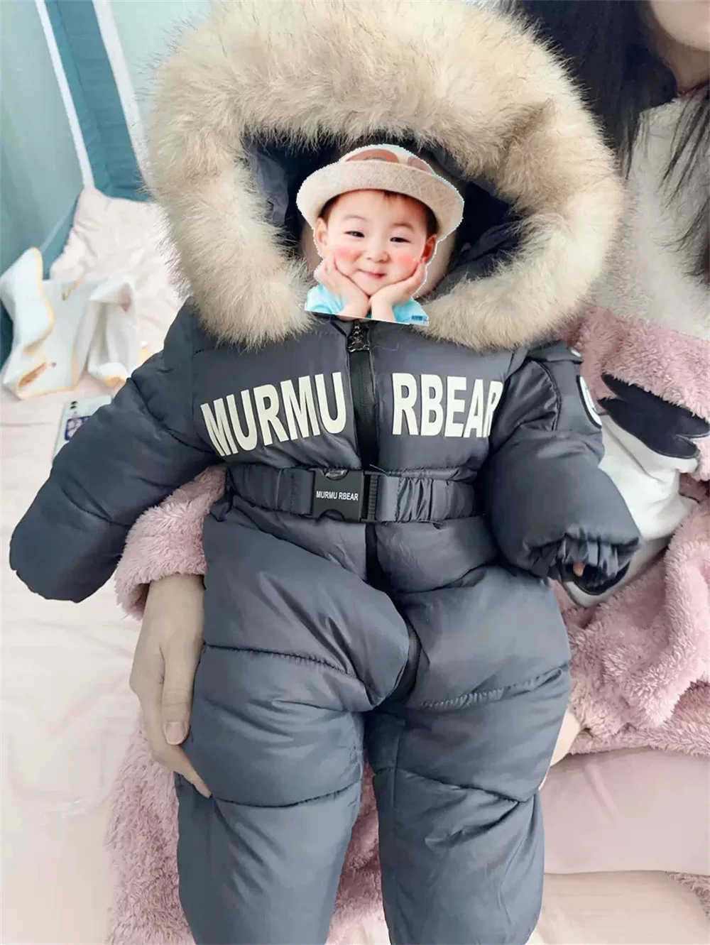 Mono de invierno bebé recién nacido – polar con guantes y cinturón