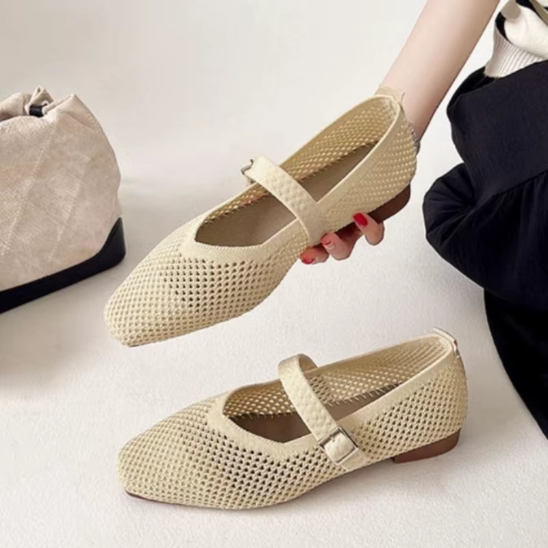 Zapatos planos para mujer en malla transpirable con punta cuadrada - imagen 3