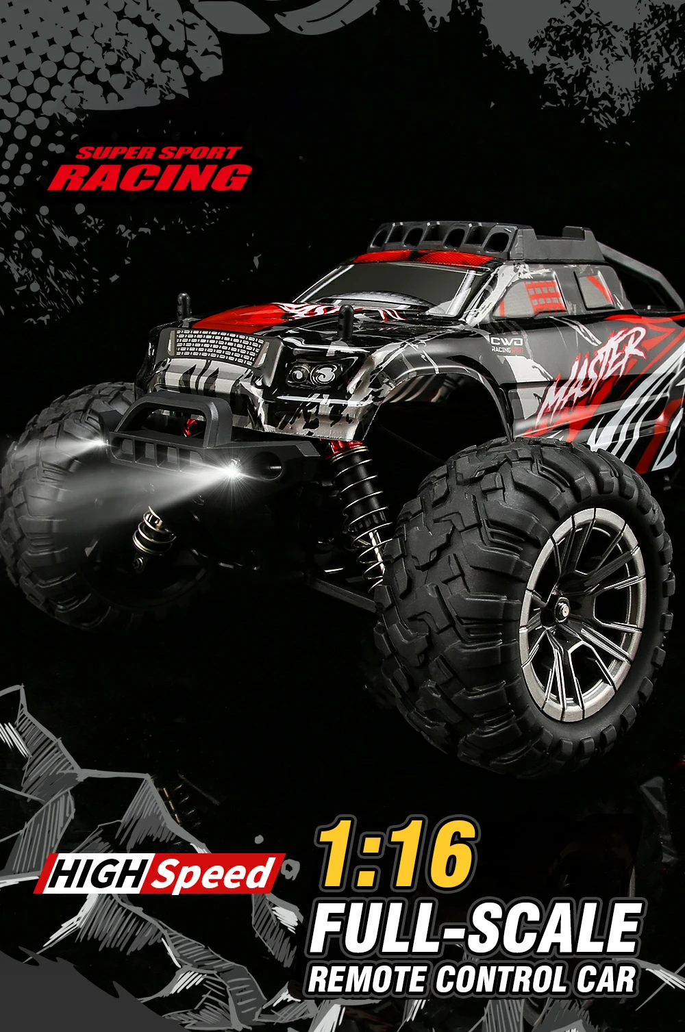 Coche RC 1/16 4x4 en acción