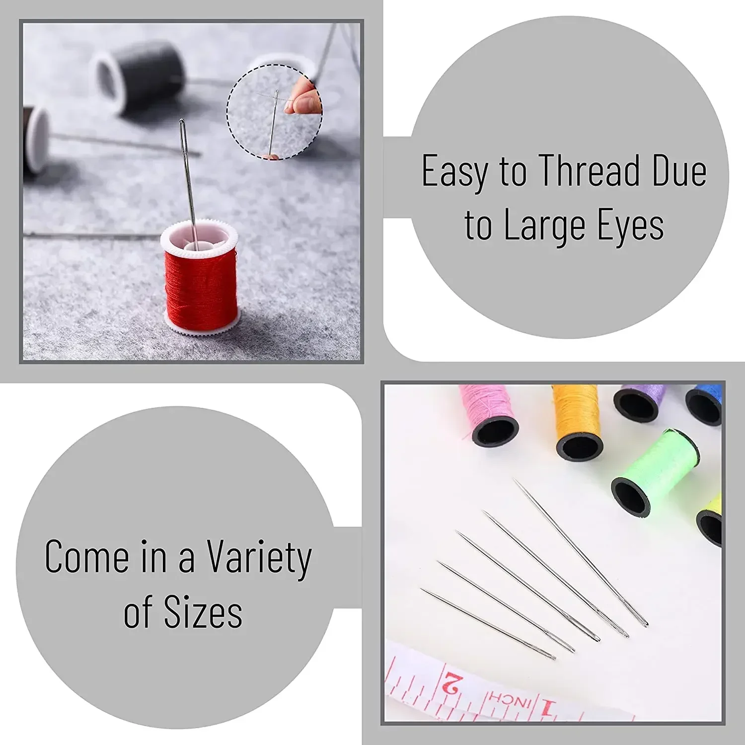 Juego de agujas de coser a mano de acero inoxidable, ojo grande para bordar - imagen 4