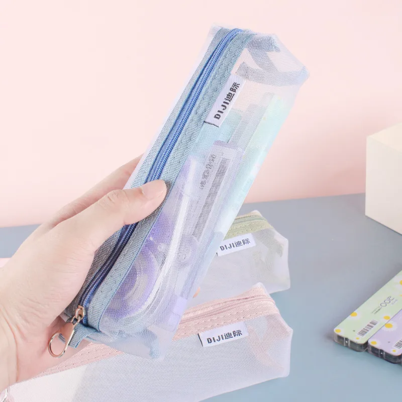 Estuche escolar transparente de malla para bolígrafos con cremallera - imagen 5