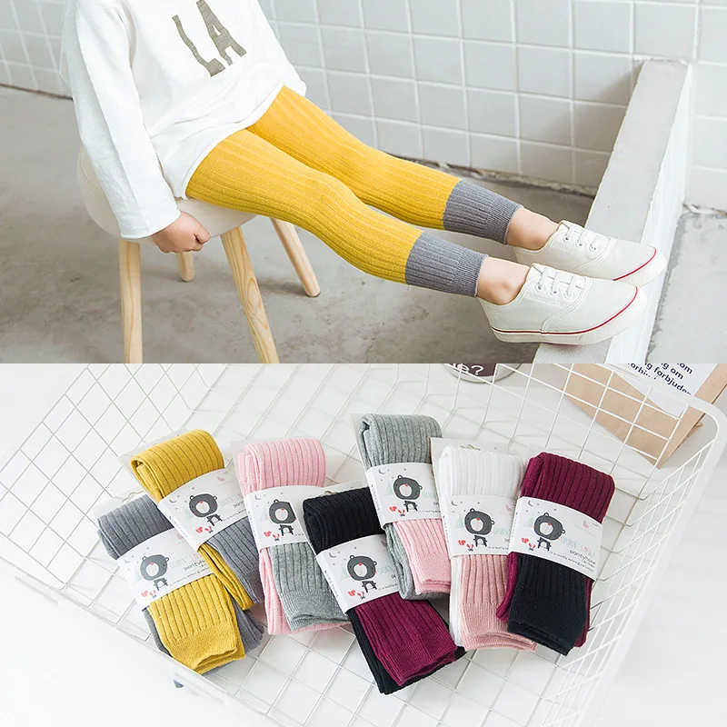 Medias de algodón para niña con parches y leggings tejidos