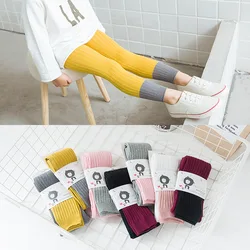 Medias de algodón para niña con parches y leggings tejidos