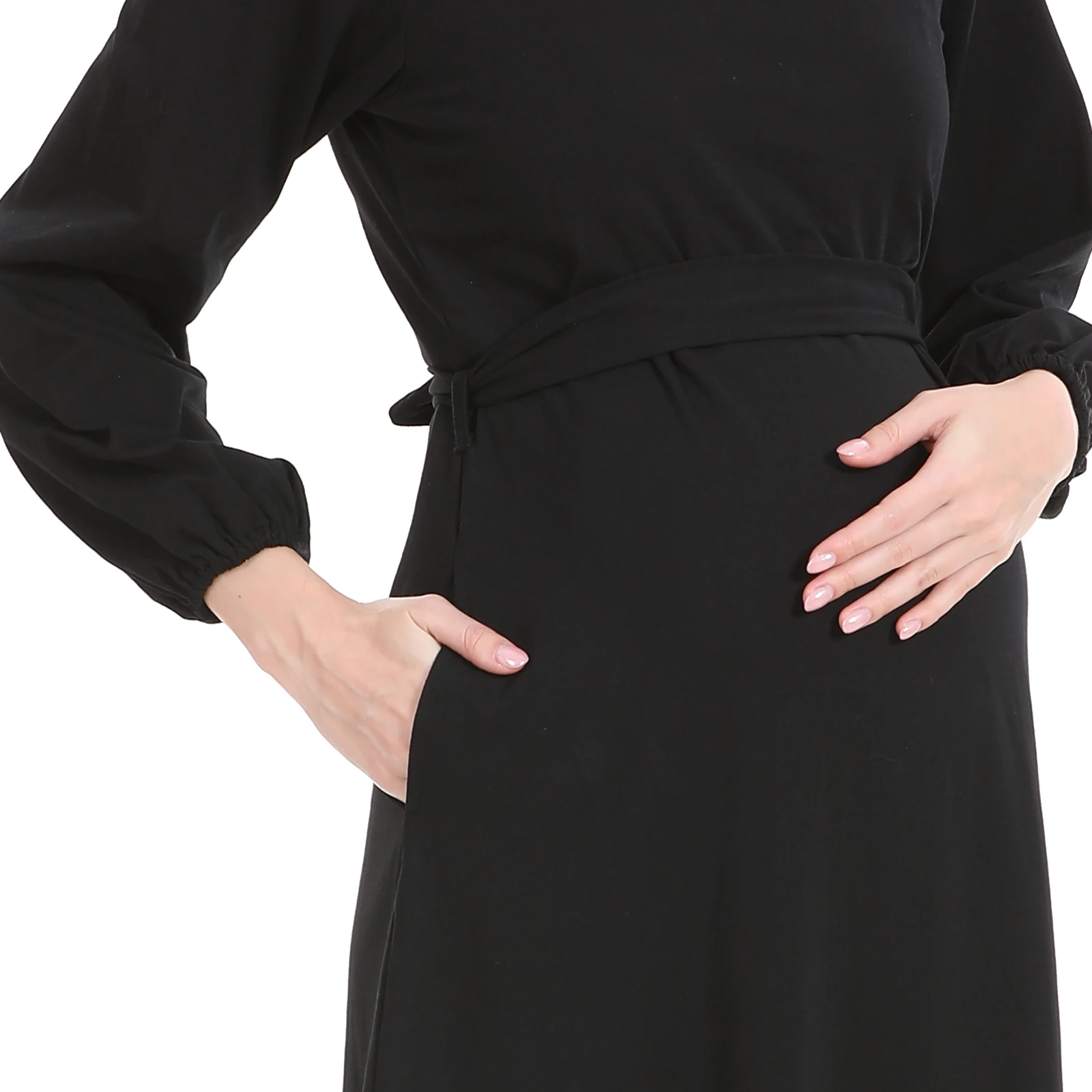 Vestido de lactancia largo plisado liso para primavera y otoño - imagen 3