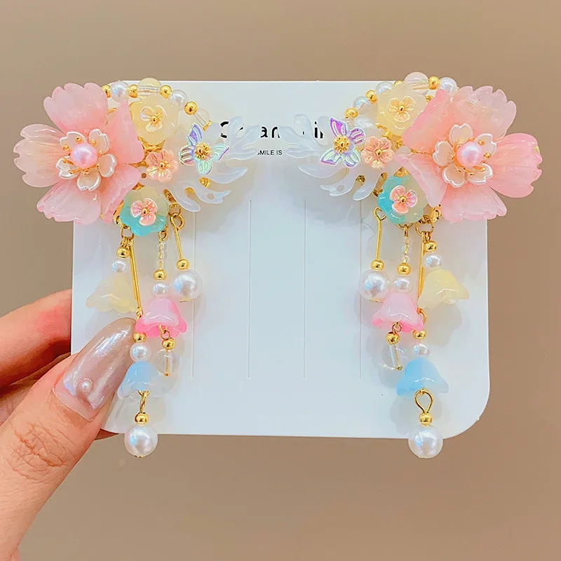 Tocado para bebé estilo chino con cuentas y flor - pinzas para el pelo - imagen 5