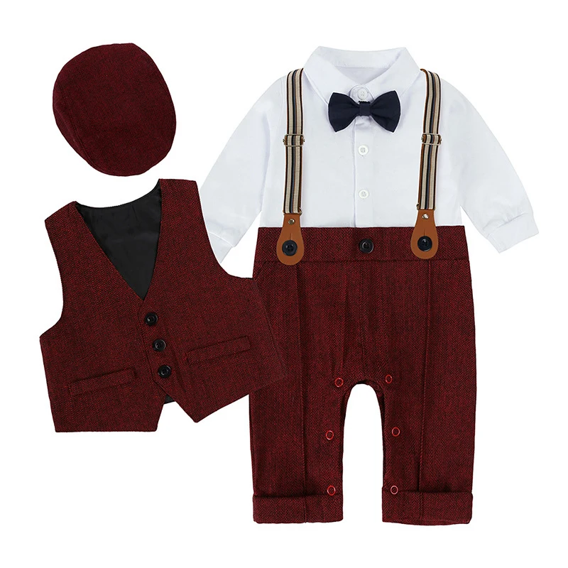 Conjunto recién nacido niño: pelele, chaleco y gorro de punto